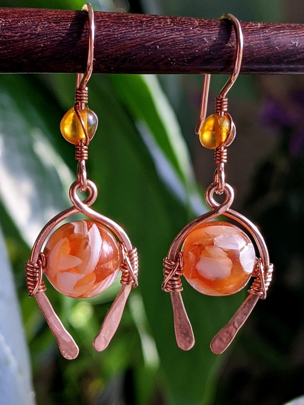 Southwestern Amber Earrings Genuine Copper Artisan Crafted Jewelry - Picture 8 of 11